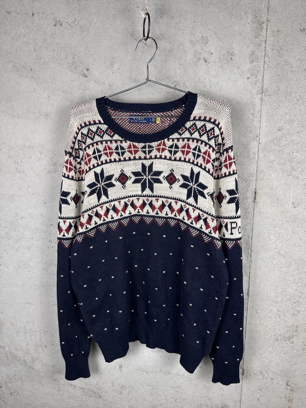 Polo by Ralph Lauren Fair Isle Snowflake Ski Knit Sweater All Cotton Size Large